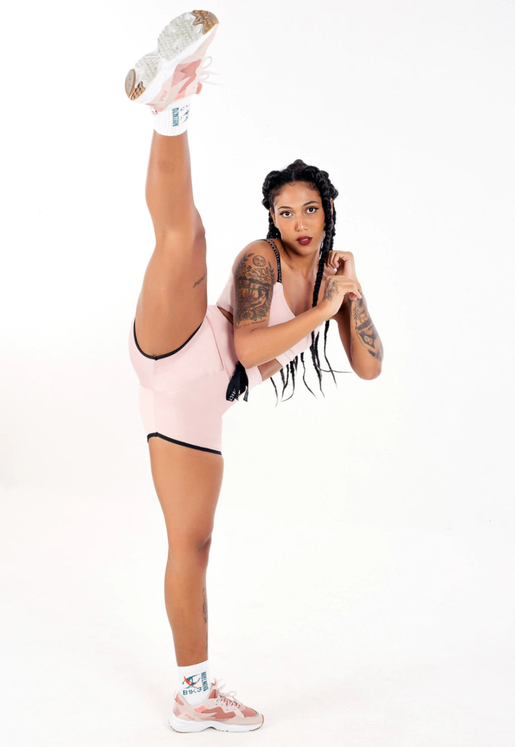 Short Cintura Alta com Cardaço Fake + Cropped Rose Alça Dupla Conjunto Fitness | REF: CCA7