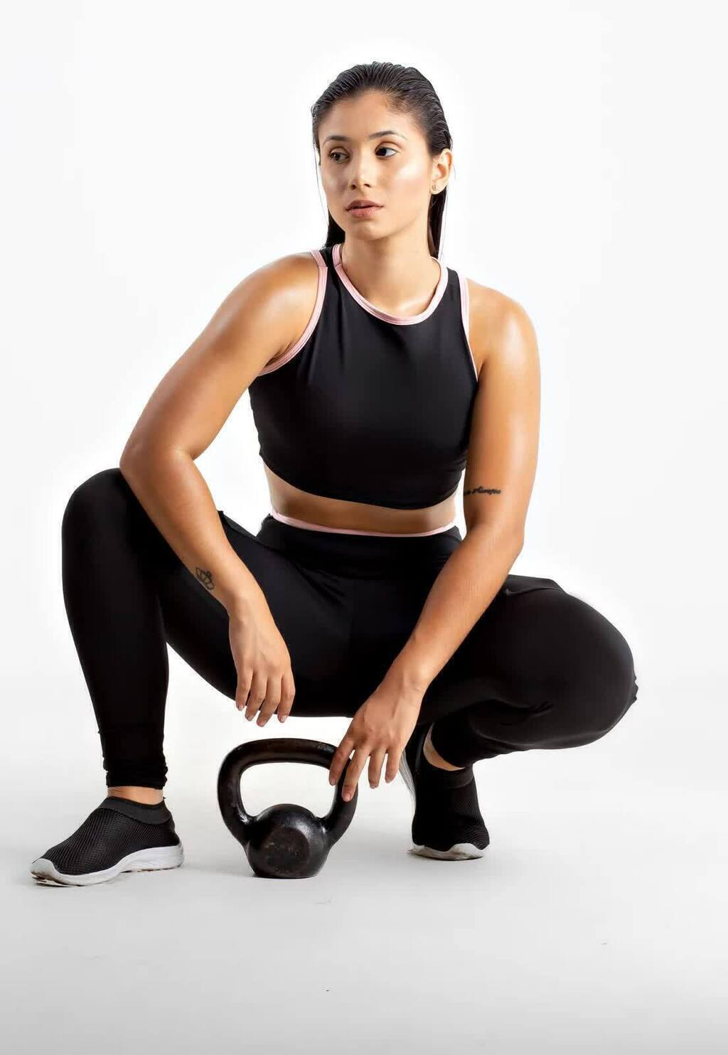 Cropped e Calça Legging Preto Conjunto Fitness | REF: LX98