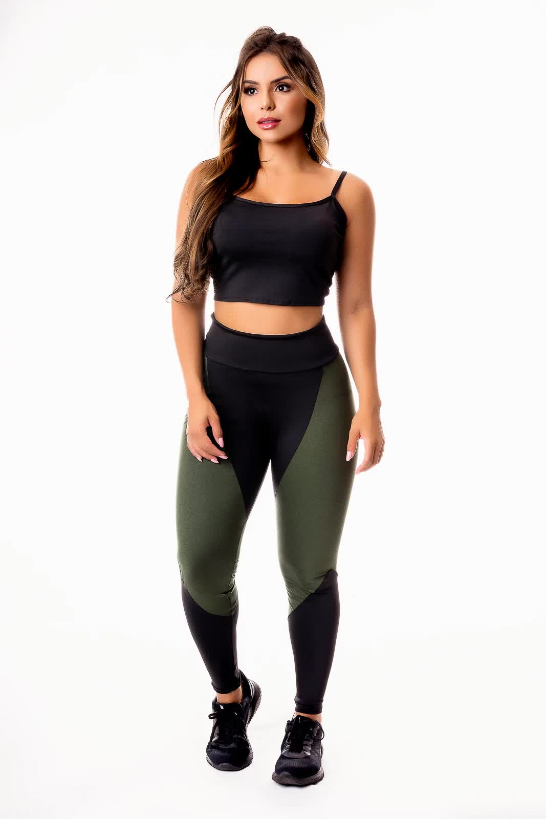 Conjuntinho Cropped + Legging Verde Militar cod:CSV2
