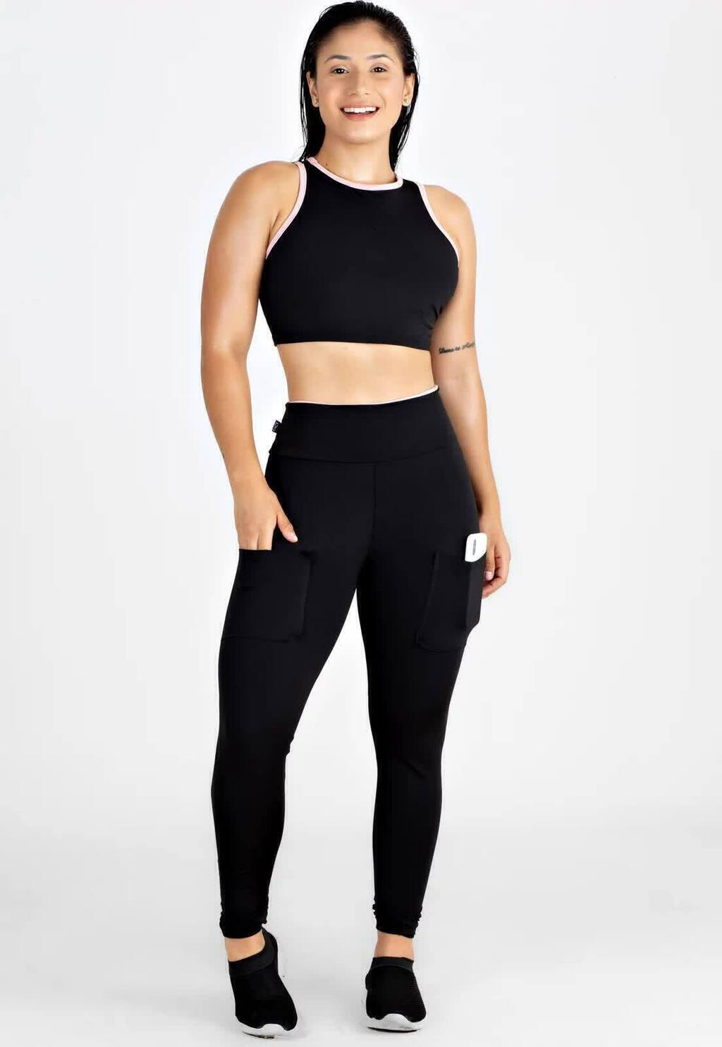 Cropped e Calça Legging Preto Conjunto Fitness | REF: LX98
