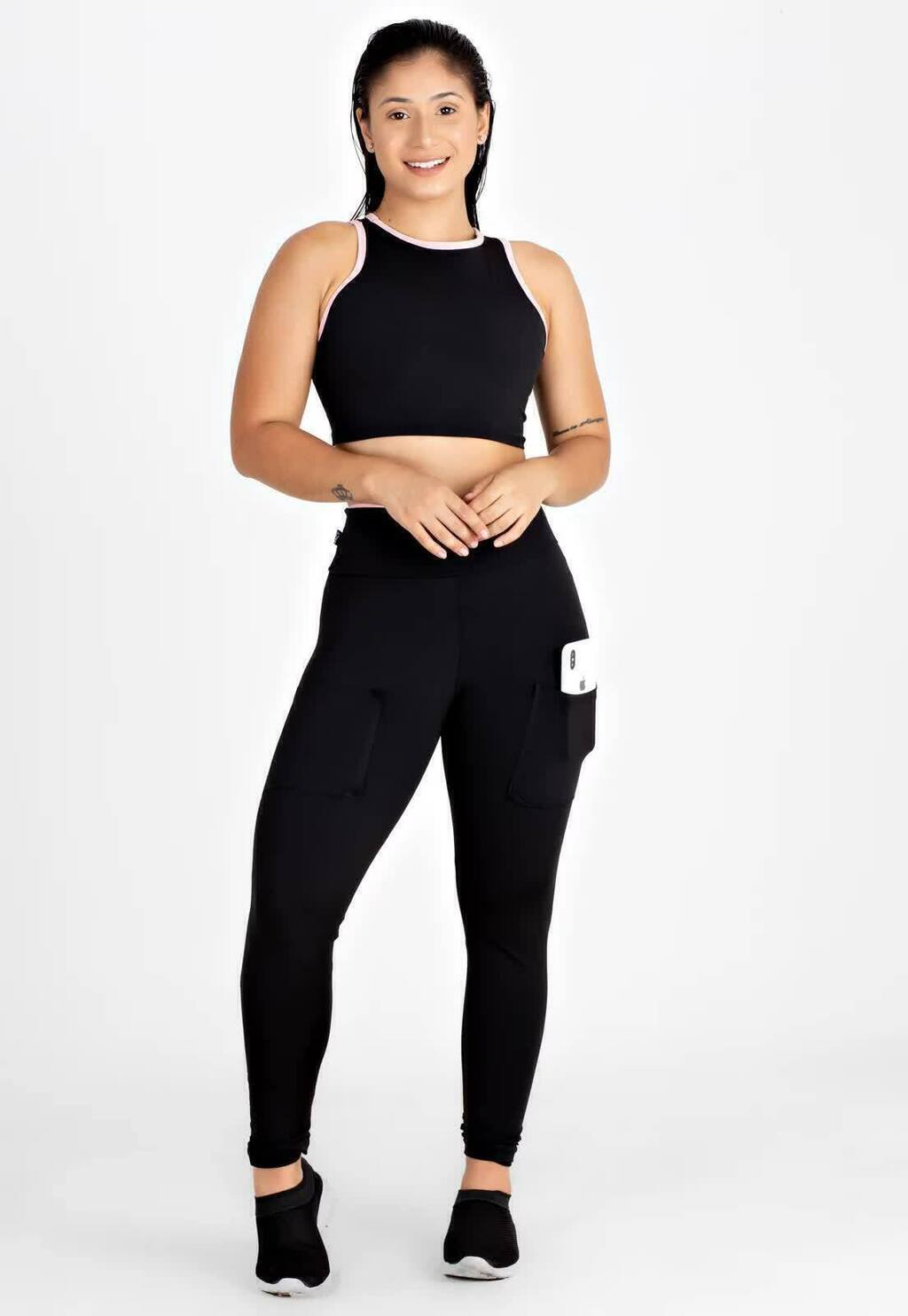 Cropped e Calça Legging Preto Conjunto Fitness | REF: LX98