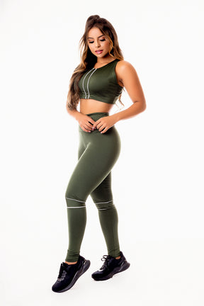 Conjuntinho Cropped + Legging Verde Militar  cod:CSV2