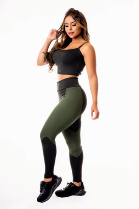 Conjuntinho Cropped + Legging Verde Militar  cod:CSV2